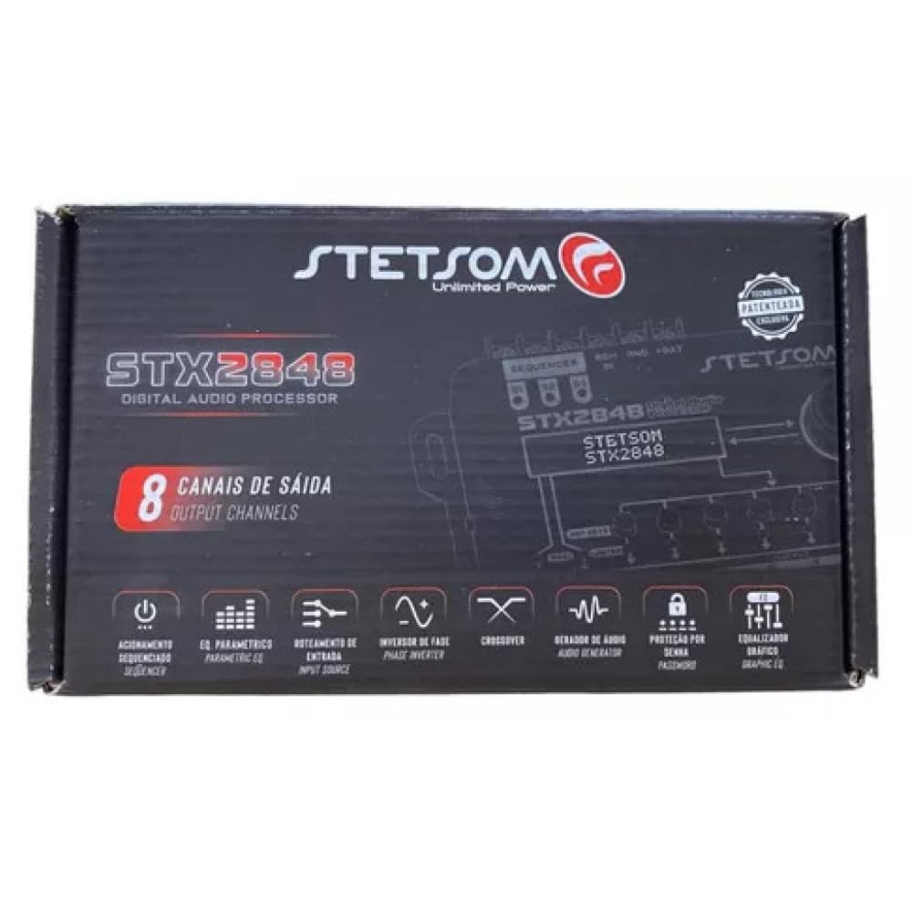 1 Stetson STX2848 procesador de Audio Digital de 8 Canales, Pantalla LCD, 2 entradas de Audio, 8 Salidas Independientes, para Auto Coche, 1 Pieza