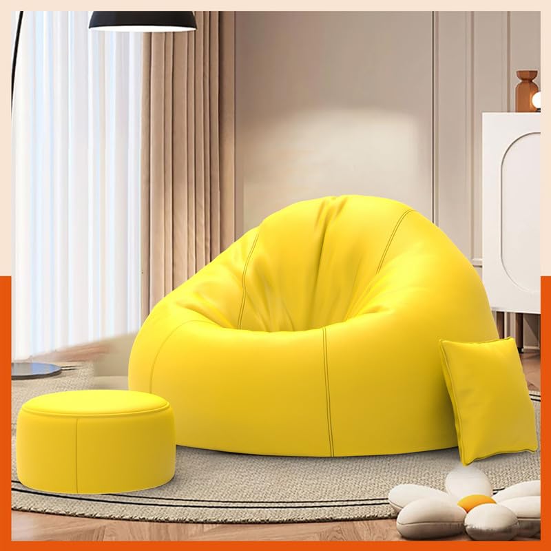 with Beans Filled 5XL Luxura Elite Bean Bag Sofa with Free Cushion and Footrest - Official : ChillNest Bean Bag Combo (Matching Color : Regular, Yellow)-picture-30