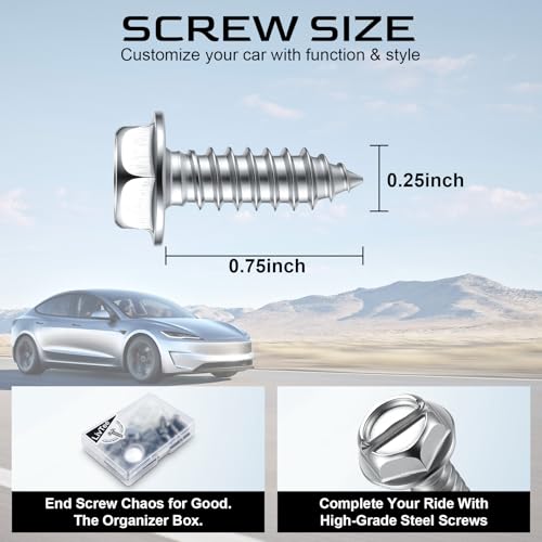 Image of LivTee Rustproof License Plate Screws for Securing License Plates Frames and Covers on Cars and Trucks, 8 Sets Premium Stainless Steel Self Tapping Mounting Bolts, Silver