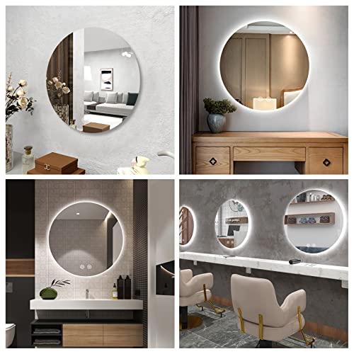 Fynigto Round Led Bathroom Mirror With Lights, 42 Inch Backlit Bathroom Vanity Mirror Wall Mounted Mirror With Anti-Fog, 3-Color Dimmable Lights And Brightness Memory #TOP5
