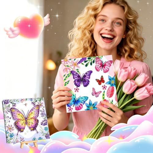 LCOZX 3D Fluttering Butterfly Diamond Art Kit for Kids Ages 8-12–Sparkling Gem Painting with Wooden Stand, Easy Arts & Crafts for Girls & Boys, Unique Birthday Gift & Bedroom Decor — view 4