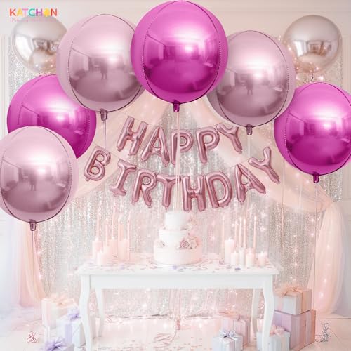 Image of KatchOn, Pink Balloons - 22 Inch, Pack of 6 | Rose Gold Mylar Balloons for Princess Birthday Party Decorations | Valentines Balloons for Galentines Day Decorations | Baby Shower, Bachelorette Party