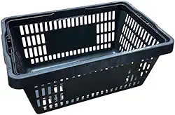 Caixa Plástica Vazada Retangular, Polipropileno, Preta, com Alças Ergonômicas, para Supermercados, Feiras e Armazenamento