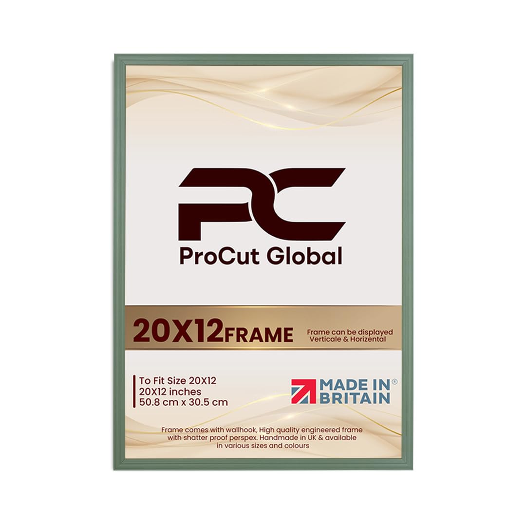 Procut Global 20x12 Green Picture Frames - Classic Wooden Photo Frame with Shatterproof Perspex for Wall or Tabletop - Perfect for Posters, Certificates & Prints - Sizes & Colors Available