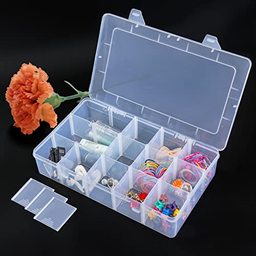 Image of BTremary 15 Grids Clear Plastic Storage Box with Compartment, Craft Organizers and Storage, Transparent Jewelry Storage Box, Small Parts Organizer for Sewing Bead Washi Tape Thread (Pack of 2)