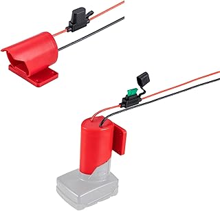 JJXNDO Power Wheel Adapter for Milwaukee M12 12V Battery with Fuse & Wire terminals, Dock Power Connector for RC Car, Robotics, RC Truck, DIY Use, Work for Milwaukee M12 48-11-2420 48-11-2411 Battery