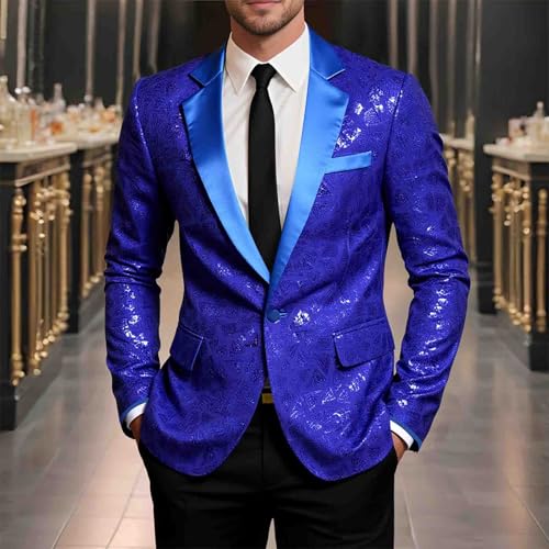 Cambkatl Men's Shiny Sequins Blazers Sparkle Prom Tuxedo One Button Suit Jackets for Wedding Dinner Party Banque2