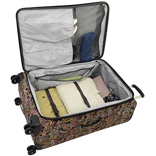LONDON FOG Cranford Softside Expandable Spinner Luggage, Black Gold Plum Paisley, Checked-Medium 25-Inch - Image 3