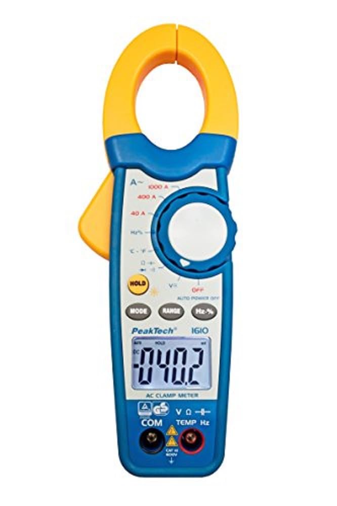 PeakTech, Pinza amperimétrica 1000A AC y multímetro digital 4000 contadores con comprobador de continuidad, CAT III 600V, 1 pieza, P 1610