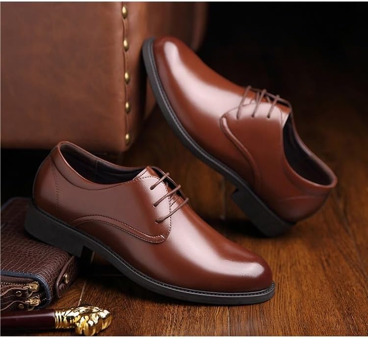 Dress Shoes for Men Lace Up Round Toe Faux Leather Solid Color Derby Shoes Low Top Anti-Slip Slip Resistant Business