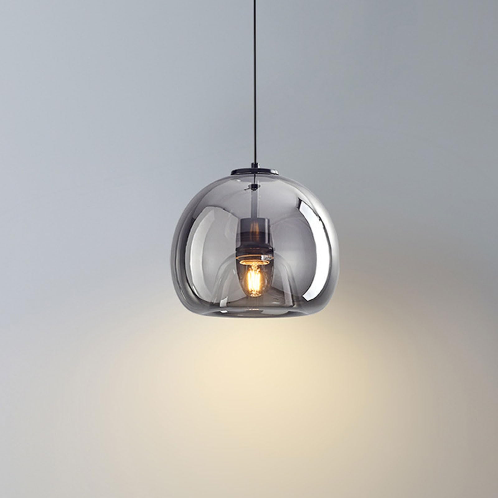 Lampadario moderno in vetro grigio fumé/ambra, lampade a sospensione in ferro da 9 pollici, illuminazione a sospensione regolabile in altezza per camera da letto Isola cucina Sala da pranzo Soggiorno