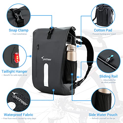 Sportneer Pannier Bag for Bike 20L & 30L, Waterproof Bicycle Rear Seat Trunk Bag, 3-in-1 Saddle Pack, Backpack, Carrier… - Image 5