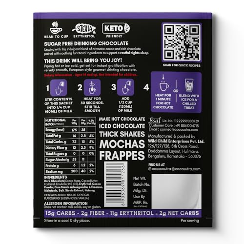 Image of COCOSUTRA LITE | RELAX - Sugar Free Drinking Chocolate Mix - Trial Pack | Melatonin Support for Restful Sleep | Added Ashwagandha| Non Habit Forming | Ages 14 & Up | Keto Friendly | Ready in 2 Minutes | Enjoy hot or cold | 2 Sachets | 20g each