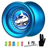MAGICYOYO Responsive Yoyo T9 Shark-Blue, Professional Yoyo Metal Alloy Yo Yo for Kids Beginner + Replacement Unresponsive Yoyo Bearing + Removal Bearing Tool + Glove + 5 Yoyo Strings