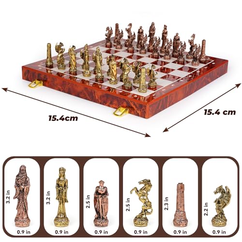 Juego de Ajedrez Vintage con Figuras de Metal y Tablero de Madera 15" miniatura 6