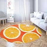 Alfombra redonda sala estar cítricos naranja Ligera Alfombras lavables círculo resistentes a las manchas chenilla pelo bajo Estampado frutas para guardería juegos Habitación niños Dormitorio 120cm