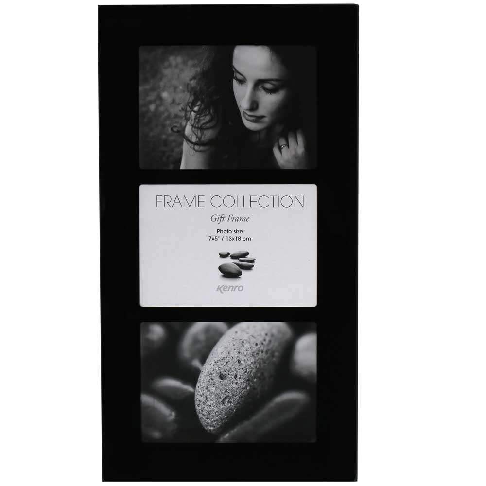 Kenro Black Modern Glass Triple Photo Frame 7X5 Inch / 13X18cm Landscape Or Portrait For 3 Photographs - Bg1318/3