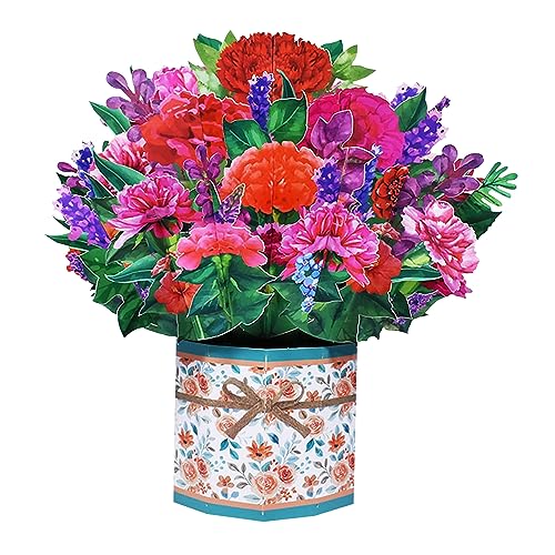 Product Image of the ROBBEAR Carnation Bouquet Pop Up Card, Flower 3D Greeting Card with Envelope for Any Occasion, Birthday, Mother's Day, Anniversary, Valentines Day, Foldable Flower Cards for Mother or Loved Ones