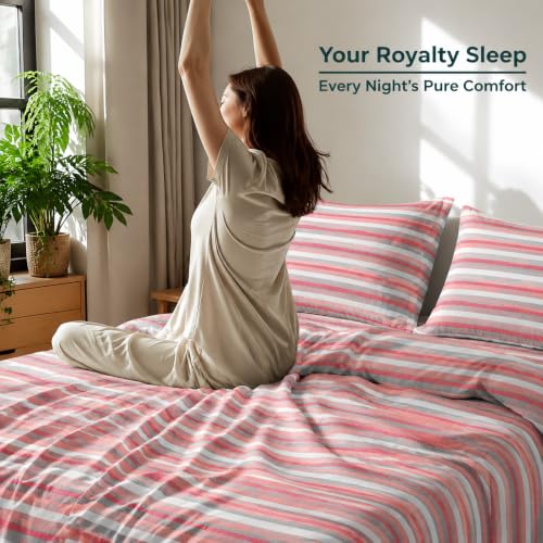 Image of Premium King Size Bedsheet | Modern Sunset Stripe Print | Soft, Comfortable & Durable Fabric | Double Bed Bedsheet with Pillow Covers | Easy Care