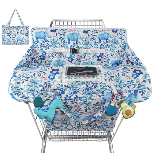 Shopping Cart Cover for Baby High Chair Cover Grocery Cart Cover for Baby Girl Boy Toddler Cute Elephant Flowers Print Portable Shopping Cart Cover with Safety Harness
