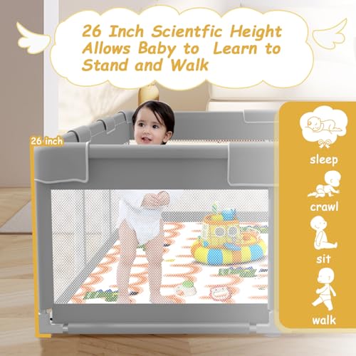 Image of Baby Playpen with Mat 74x50 inch, Playpen for Babies and Toddlers, Baby Play Pen Design with External Zipper Gate, Play Yard with Non-Slip Suction Cups on The Bottom