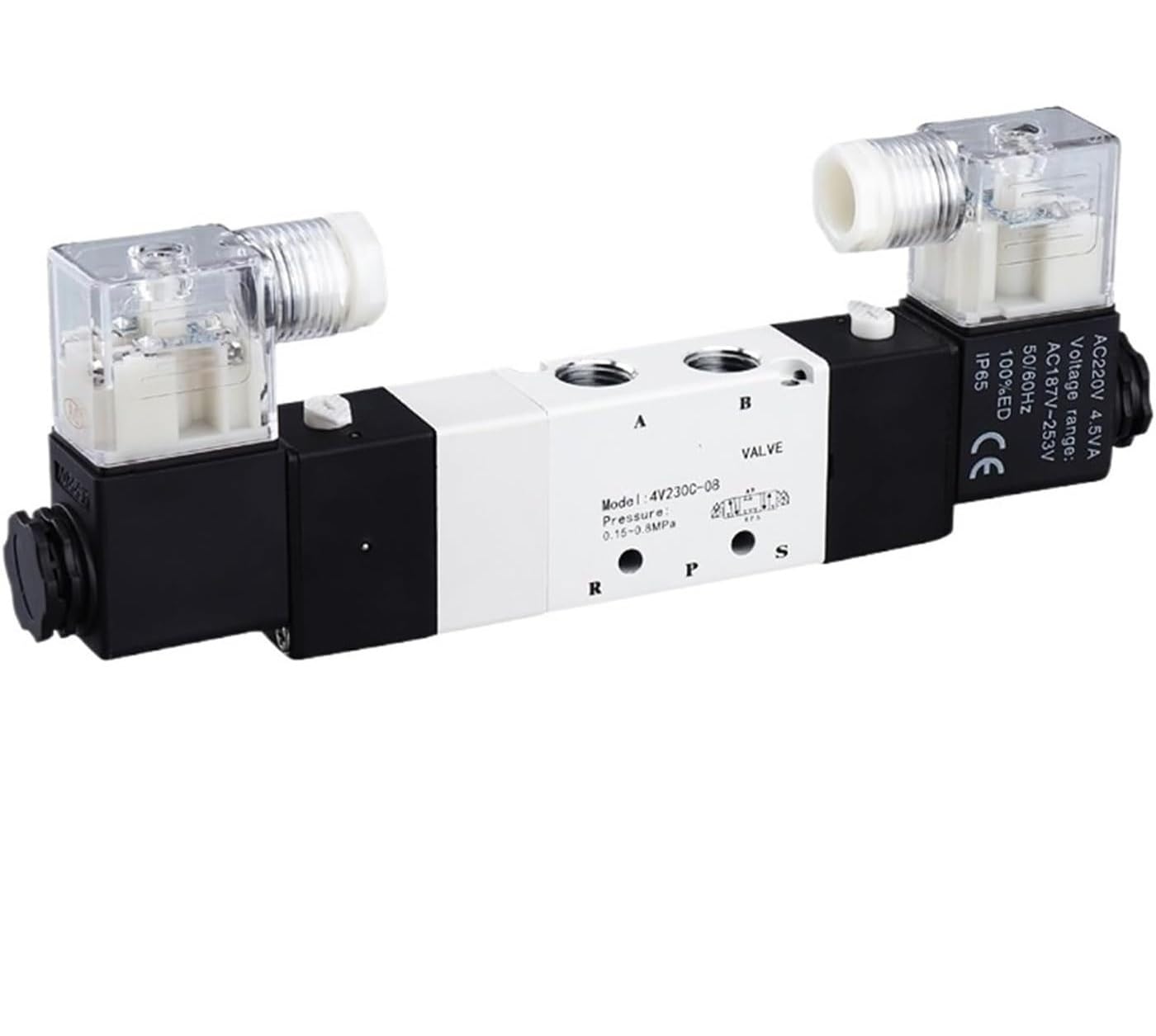 Three-Position Five-Way Pneumatic Solenoid Valve 4V230C-08 4V330C-10 4V430C-15 Suitable for Industrial Automation(4V330C-10 DC24V)