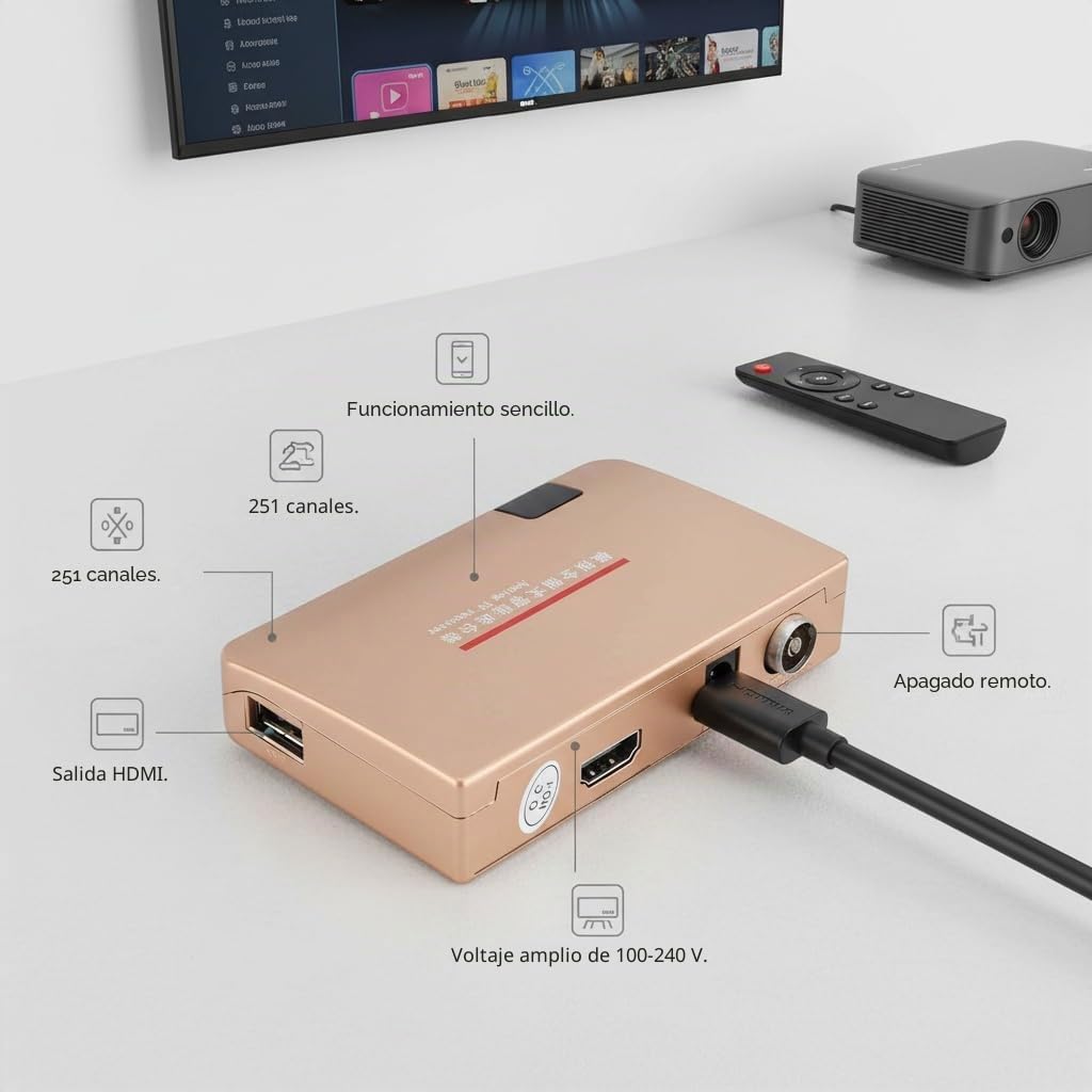 RF a HDMI Adaptador RF a HDMI Todos los Convertidores Adaptador Smart TV Para Television Proyectores Multimedia Con Mando Distancia Compatible Canales IPTV España 251 Programas