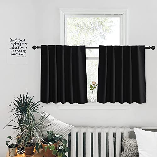 Pony Dance Blackout Curtains Set - Nursery Short Curtain Panels Thermal Insulated Window Treatments Back Tab/Rod Pocket Light Blocking For Bedroom, 42 Wide By 30 Inches Long, Black, 2 Panels #TOP5