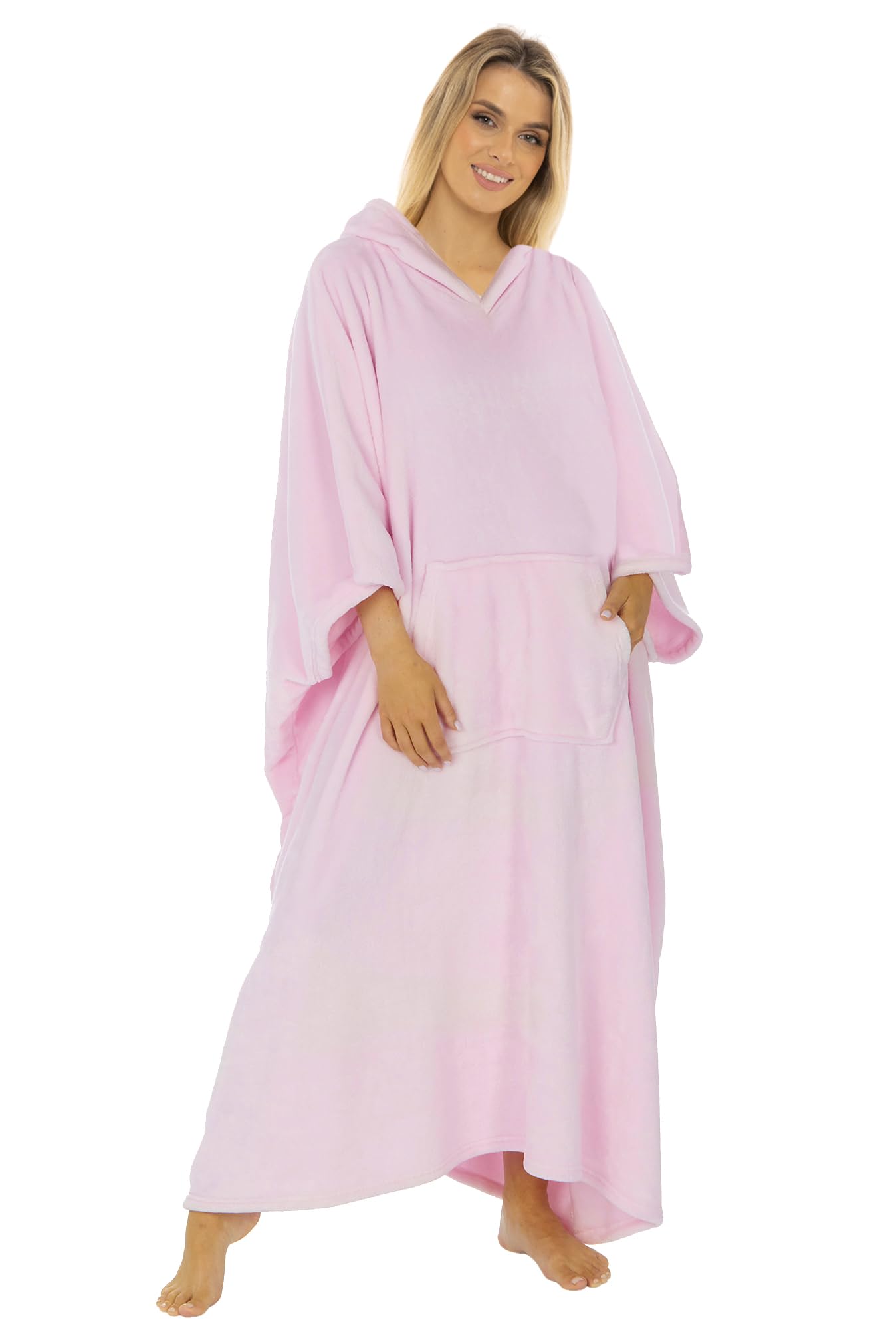 I-Smalls Women's Pink Ultra-Soft Fleece Blanket Poncho Hoodie With Hood And Pockets Cozy Wearable Blanket (One Size)