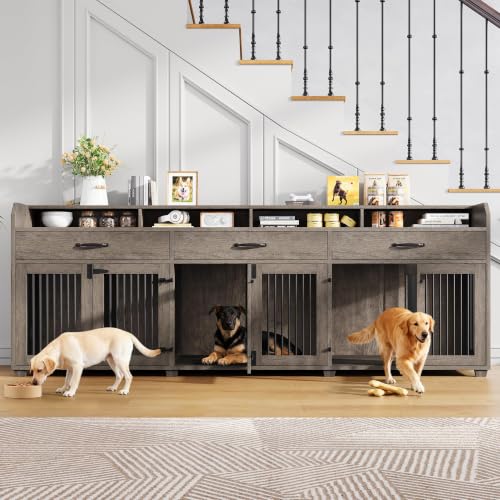 Image of AMERLIFE 95 inch Dog Crate Furniture, Multi-Functional TV Stand with Storage