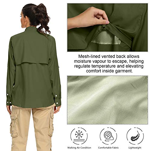 Jessie Kidden Women's Upf 50+ Uv Sun Protection Safari Shirt, Long Sleeve Outdoor Cool Quick Dry Fishing Hiking Gardening Shirts (5055 Army Green M) #TOP4