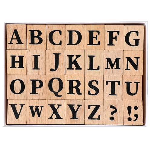 28 Stück Buchstaben- und Holzstempel Set Vintage Hölzerne Stempel für Handwerk und Scrapbooking