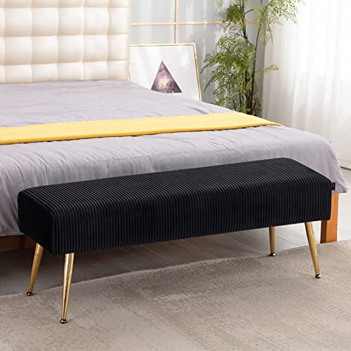 Furnimart Velvet Ottoman Bench Upholstered Tufted Bench With Padded Seat, Footrest Foot Stool With Sturdy Metal Leg, For Bedroom Living Room Dinning Room Entryway #TOP1