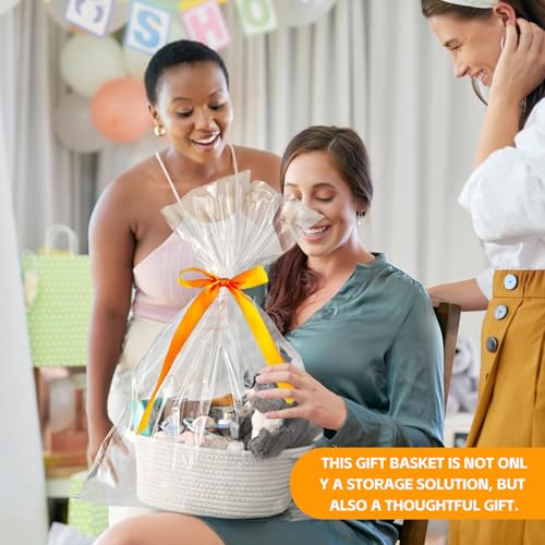 Geschenkkorb Leer, Korb Geschenk aus Baumwolle Geflochtener Korb mit Geschenktüten und Bändern für Hochzeit Aufbewahrung Geburtstag Babyparty(Weiß)