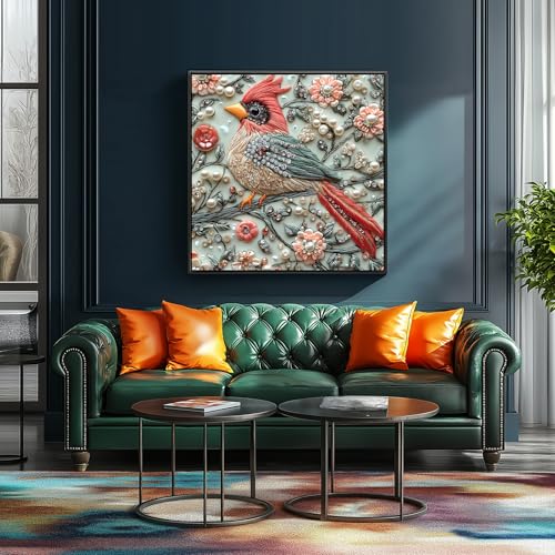 Image of Crystal Bird 500 Piece Puzzles for Adults Cute Cardinal Floral Art Jigsaw Puzzles Bird Diamond Puzzle with Letters on Back Hard Impossible Difficult Unique Challenging Family Puzzle(20 inchx20 inch)