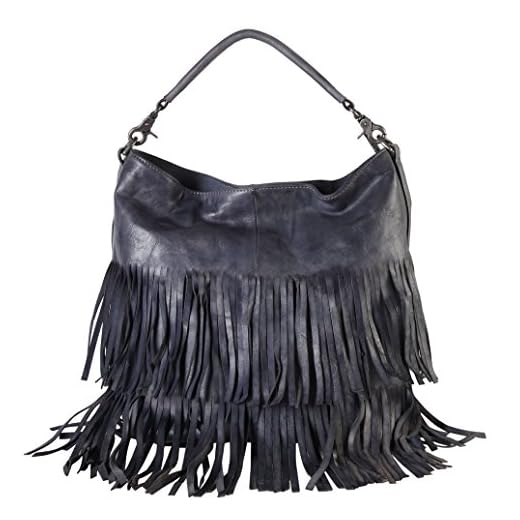 DIOPHY Genuine Leather Fringe Style Hobo Womens Large Tote Purse Handbag 150282 (Grey)