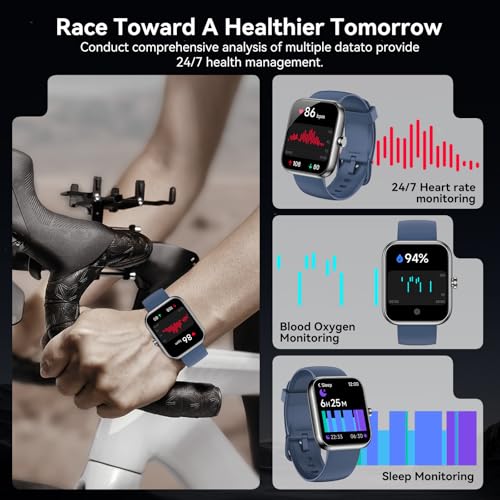 Image of Smart Watch with Alexa Built-in, 1.83 inch HD Touchscreen Fitness Tracker, Bluetooth Notifications /Calls, IP68 Waterproof, 120+ Sport Modes, 24 /7 Heart Rate & Sleep Monitor for iPhone Android iOS (Blue)