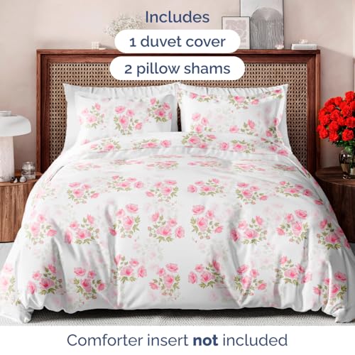 Image of Duvet Cover King Size Set - Extra Soft Floral Duvet Cover 104 x 90 with 2 Pillow Shams - Comfy, Breathable Floral Bedding Set - Hotel Luxury Easy-Care & Fade Free with Zipper Closures & Ties - Bloom