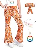 Big Kids Halloween Bell Bottom Wide Leg High Waist Trousers Disco Hippie Vintage Pants Retro Floral 12 Years