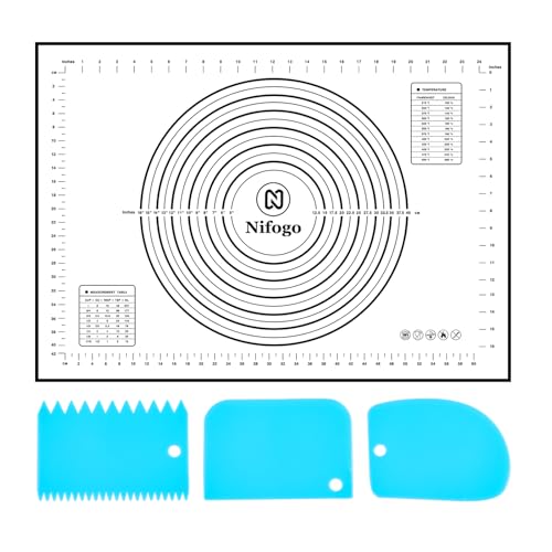 Nifogo Silikonmatte Backmatte Silikon Backunterlage Groß 70 x 50 cm, Teigmatte Wiederverwendbar Antihaft Rutschfest mit Messung Teigschaber
