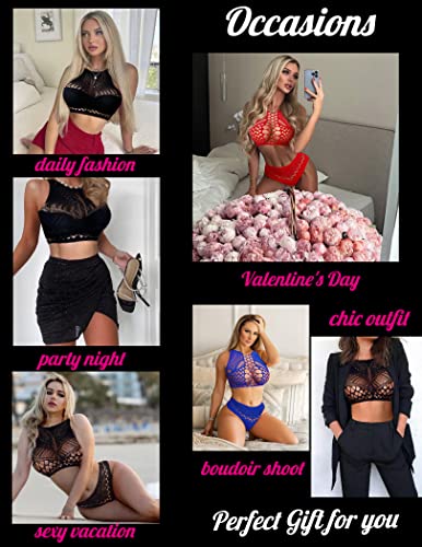 Image of Avidlove Womens Fishnet Lingerie for Women Sexy Two Piece Lingerie Set Stripper Outfit