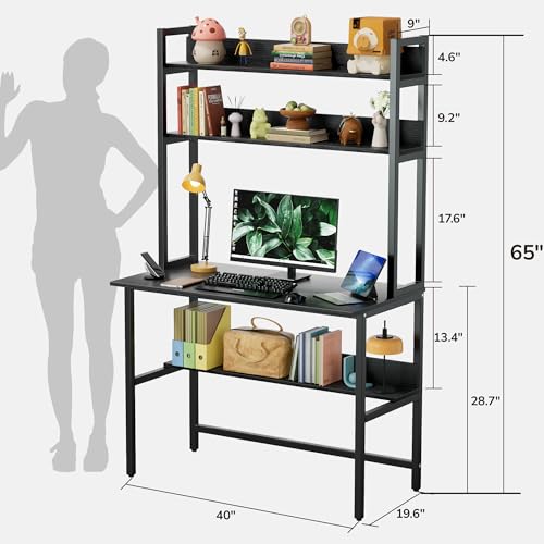 Image of Aquzee 40 Inch Desk with Hutch, Computer Desk with Shelves