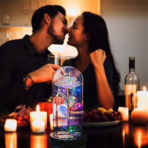 TECHSHARE Gifts for Her, Forever Flower Rose in Glass Dome, Rose Light Up Flower, Personalized Gifts for Mom, Sisters, Friend, Women, Valentine's Day, Birthday, Wedding