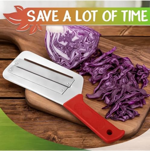 Image of Stainless Steel Cabbage Shredder & Slicer - Heavy-Duty Double Blade Manual Vegetable Cutter for Coleslaw, Sauerkraut, Salad Prep - Handheld Kitchen Tool & Cabbage Grater Knife