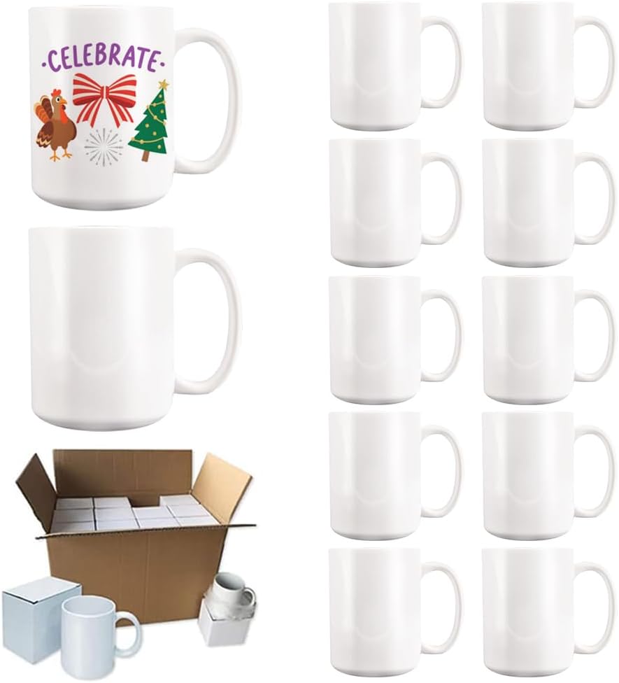 36 Pack Sublimation Mugs,11 OZ White Coffee Mugs With White Gift Boxes,Tazas Para,Ceramic Blank Coffee Mugs For Coffee, Tea, Latte, Soup, Milk, Hot Cocoa