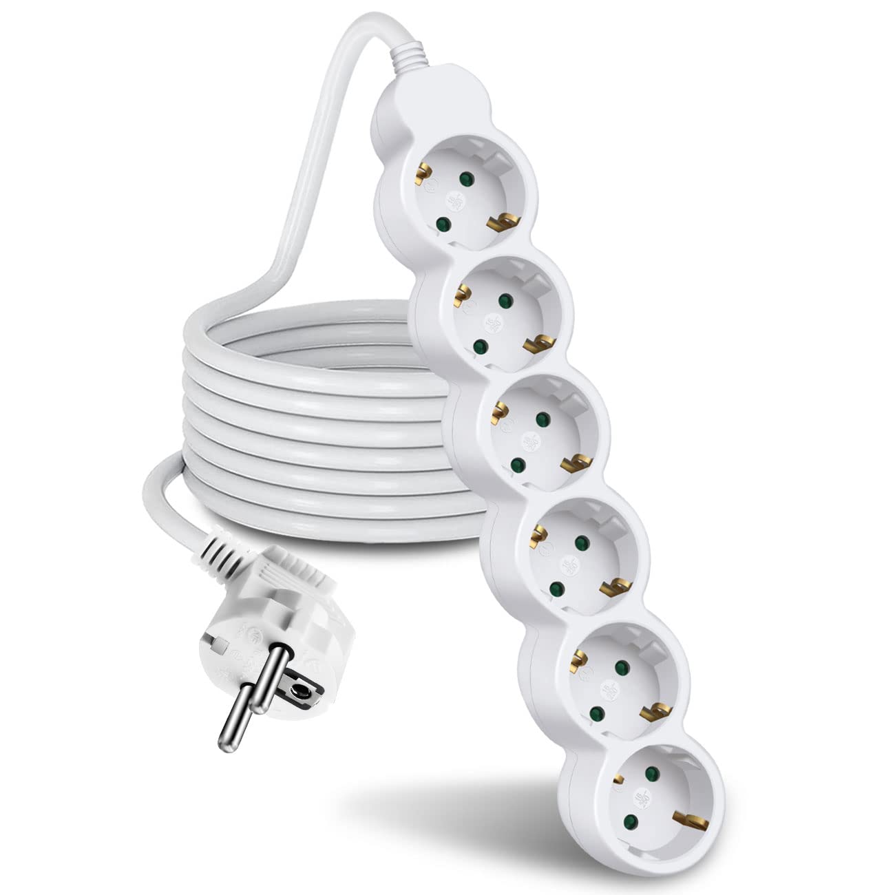 ExtraStar Steckdosenleiste Mehrfachsteckdose mit Save Energy Schalter zum Stromsparen, Kabel, Kindersicherung, mit Haken 16A, 3680W, weiß