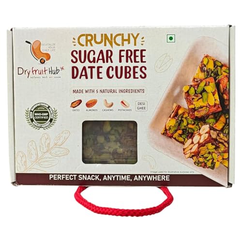 Image of Dry Fruit Hub Crunchy Date Cubes 1Kg I Sugar Free Protein Snack Made with Dates, Pista, Cashews, Almonds, and Pure Ghee I Dry Fruit Chikki | Energy Bites | Healthy Snacks | No Added Sugar