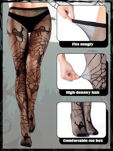 Image of Bencailor 3 Pairs Halloween Women Fishnet Stocking Tight Legging Black Stockings Small Hole Pattern High Pantyhose Waist Lace