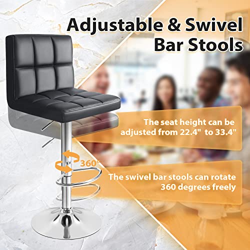 Image of GUNJI Bar Stools Modern PU Leather Adjustable Barstools with Back Armless Hydraulic Kitchen Counter Height Swivel Bar Stool Set of 2 (Black) (1, White, Square)