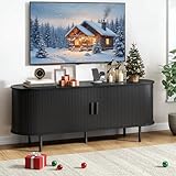 ComfyCorner 55' TV Stand with Power Outlet, Modern Media Console with Sliding Doors, Entertainment Center for TVs up to 60 Inch, Adjustable Shelves, Black